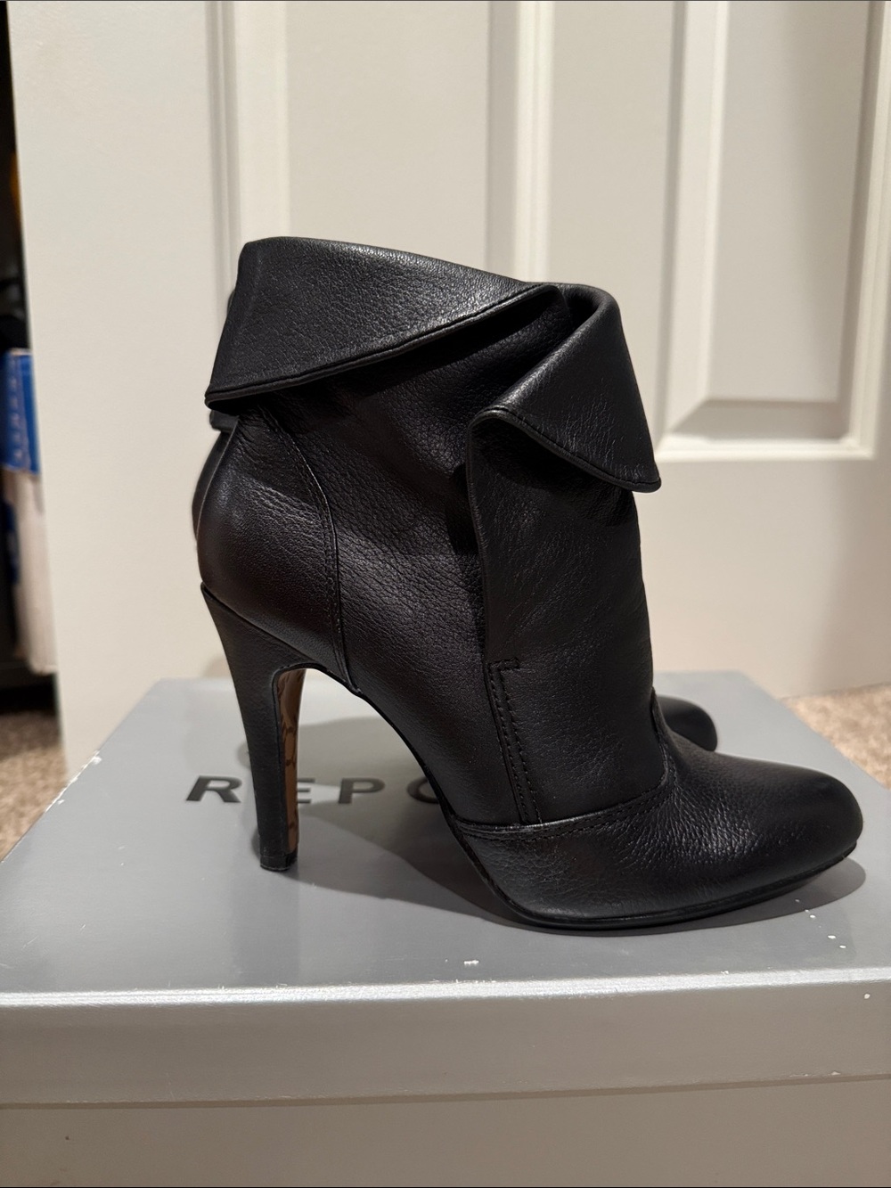 Report Black Fold-Over Leather Ankle Boots